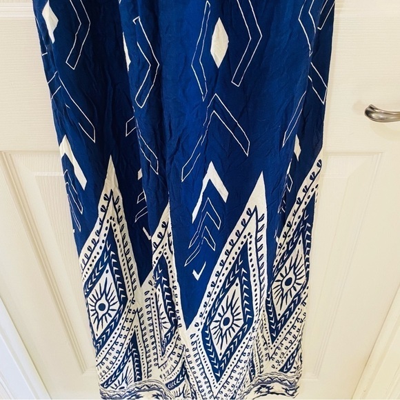 Japna New Size M Halter Style Maxi Dress Rayon Blue Cream Red Aztec Boho Print - Picture 8 of 10